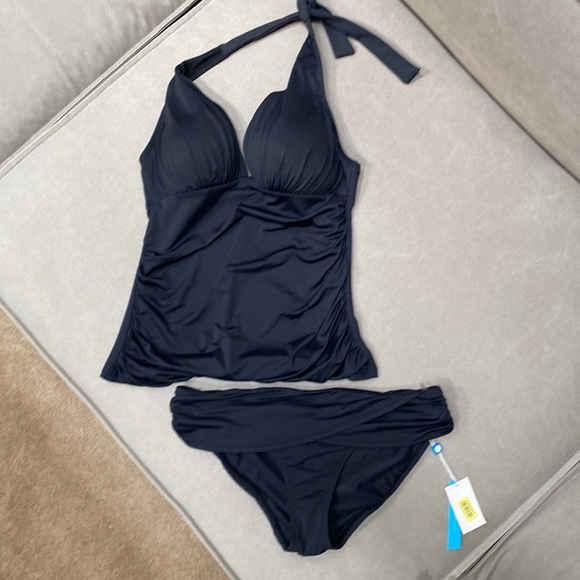 NWT Bleu Rod Beattie Shirred Halter Tankini Swim Top & Sarong Waistband Bottom - Picture 5 of 12